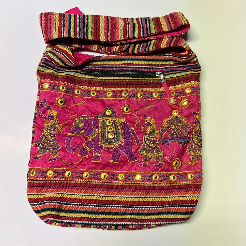 Tribe Azure Colorful Knit Crossbody Shoulder Bag Boho Hippie Festival Vacation